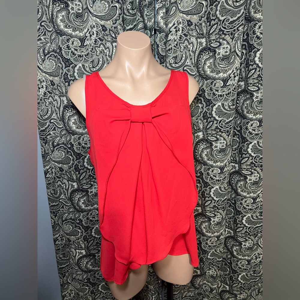 Mezzanine Red Bow Sleeveless Chiffon Blouse